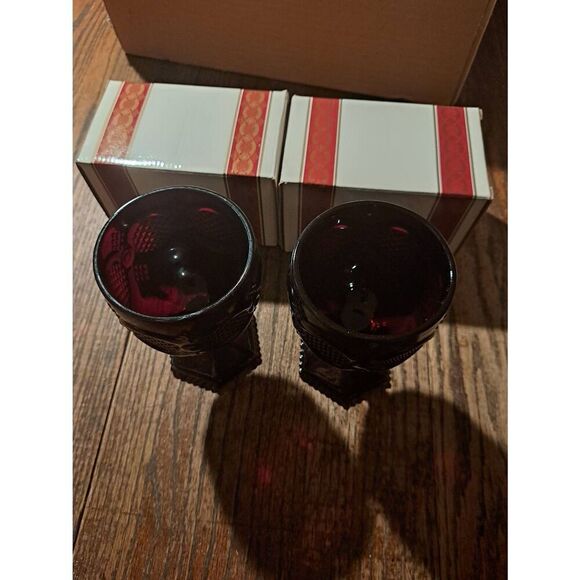 Vintage Avon 1982 1876 Cape Cod Ruby Red Water Goblets Set of 2 NOS w/ Box #2 - Picture 2 of 6